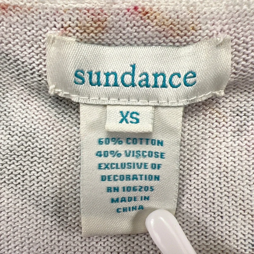 Sundance Cardigan Sweater Womens XS Multicolor Floral Cotton Ribbed Knit V Neck